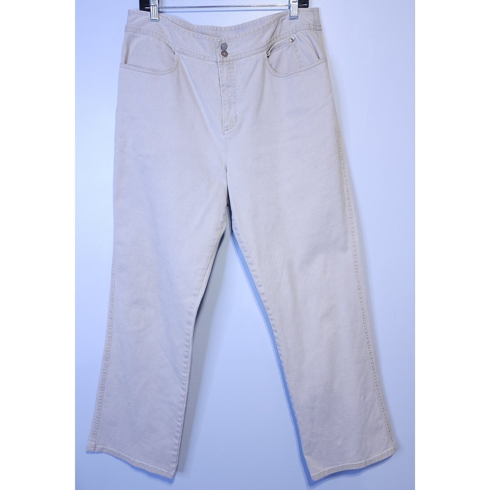 Chicos Women's Size 2.5 Chino Cotton Blend Pants Straight Leg Beige 32x30